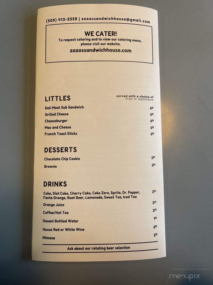 Zozo's Sandwich House - Spokane, WA menu_pic