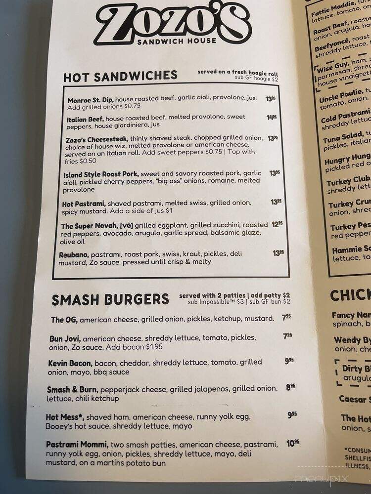 Zozo's Sandwich House - Spokane, WA menu_pic