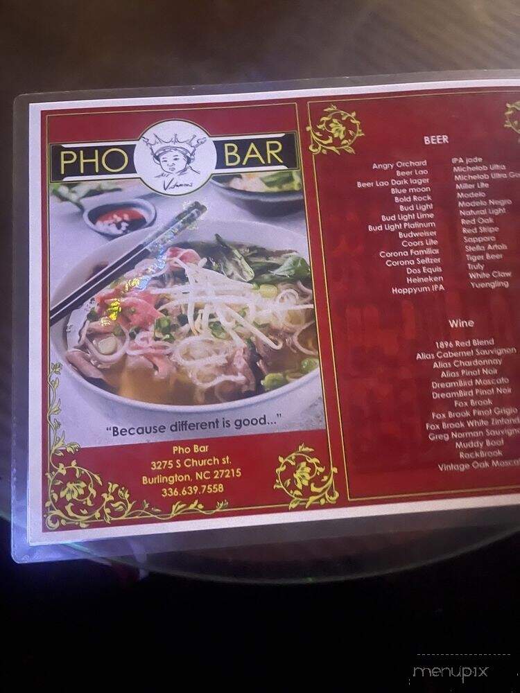 Pho Bar - Burlington, NC menu_pic