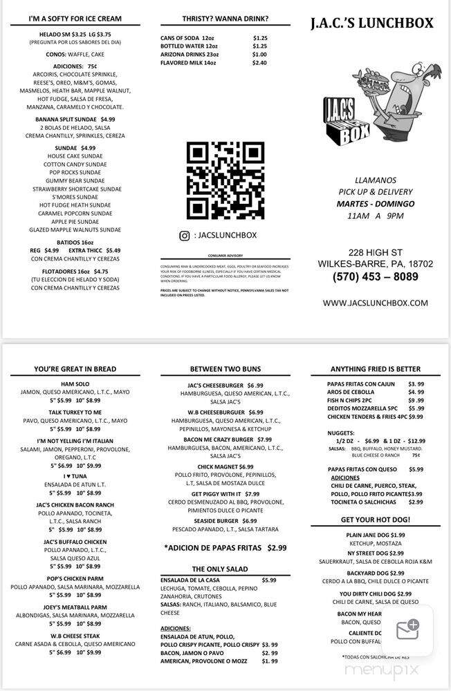 J.A.C'S Lunchbox - Wilkes-Barre, PA menu_pic