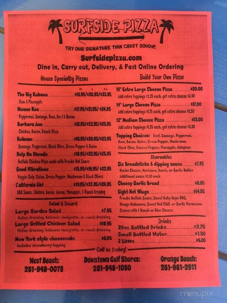 Surfside Pizza - Orange Beach, AL menu_pic