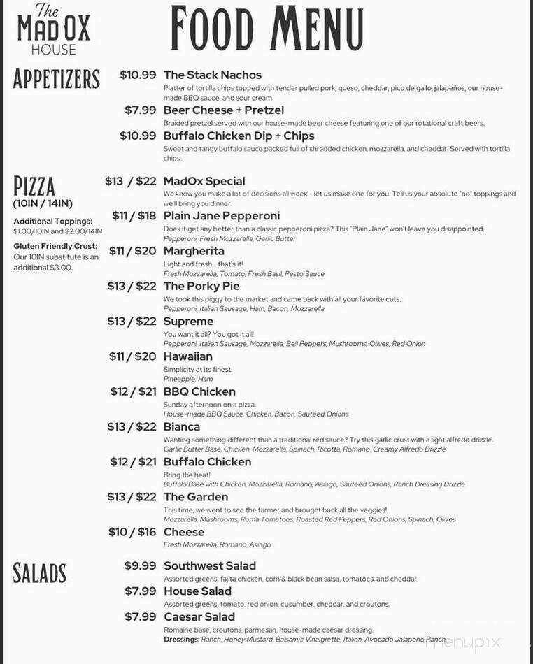 The MadOX House - Jefferson City, TN menu_pic