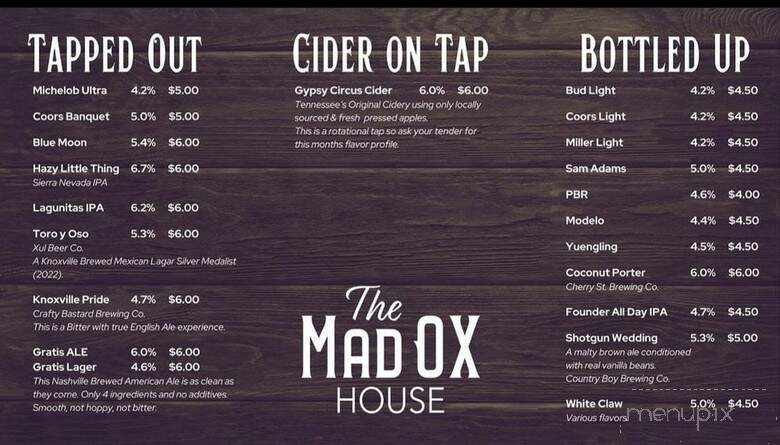 The MadOX House - Jefferson City, TN menu_pic