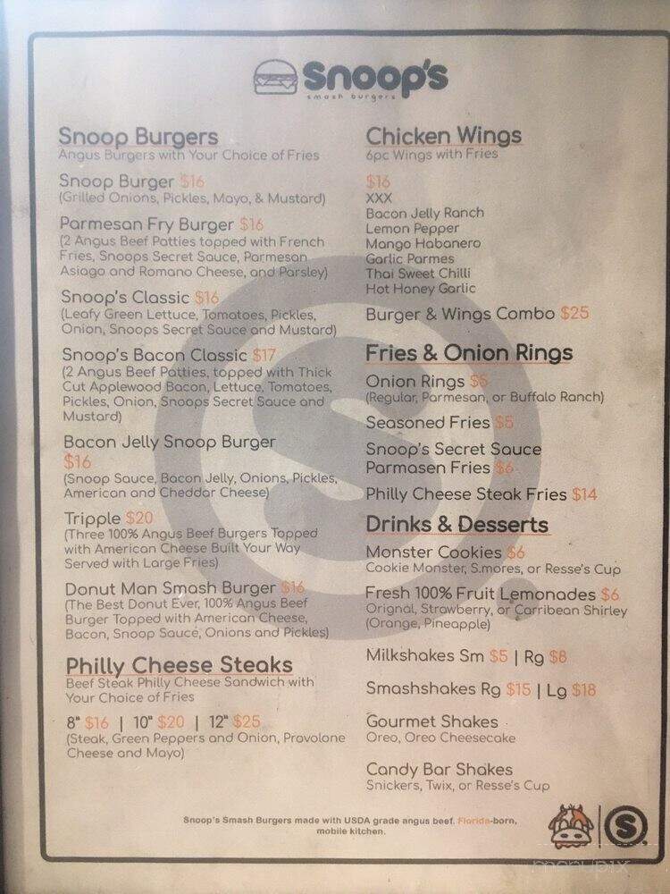 Snoop's Smash Burgers - Winter Haven, FL menu_pic