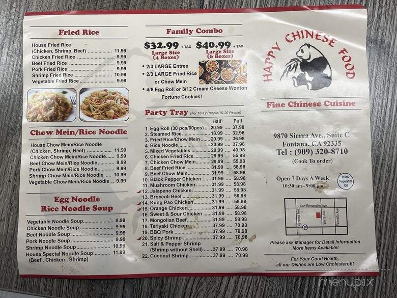 Happy Chinese Food - Fontana, CA menu_pic