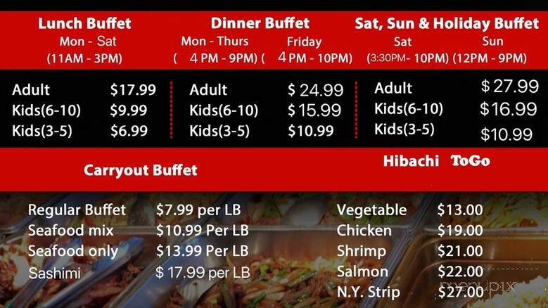 Asiana Grand Buffet - North Wales, PA menu_pic