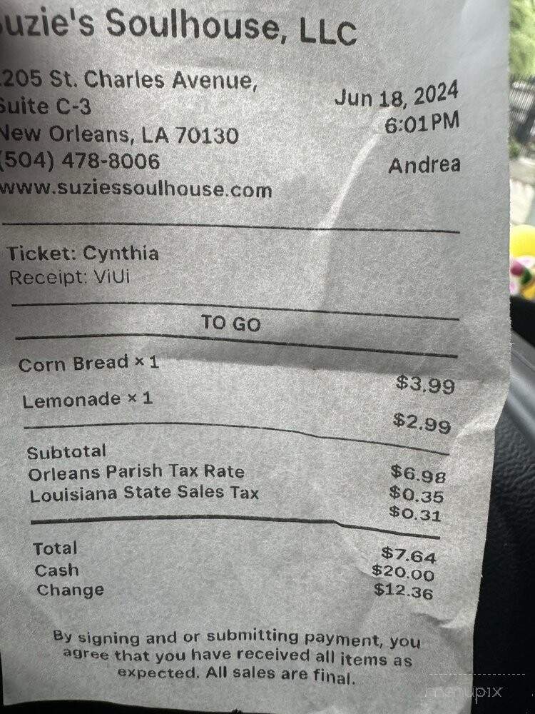 Suzie's Soulhouse - New Orleans, LA menu_pic