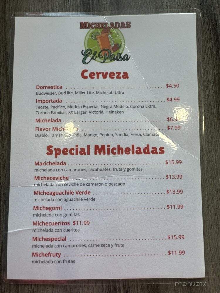 Micheladas El Paisa - Katy, TX menu_pic