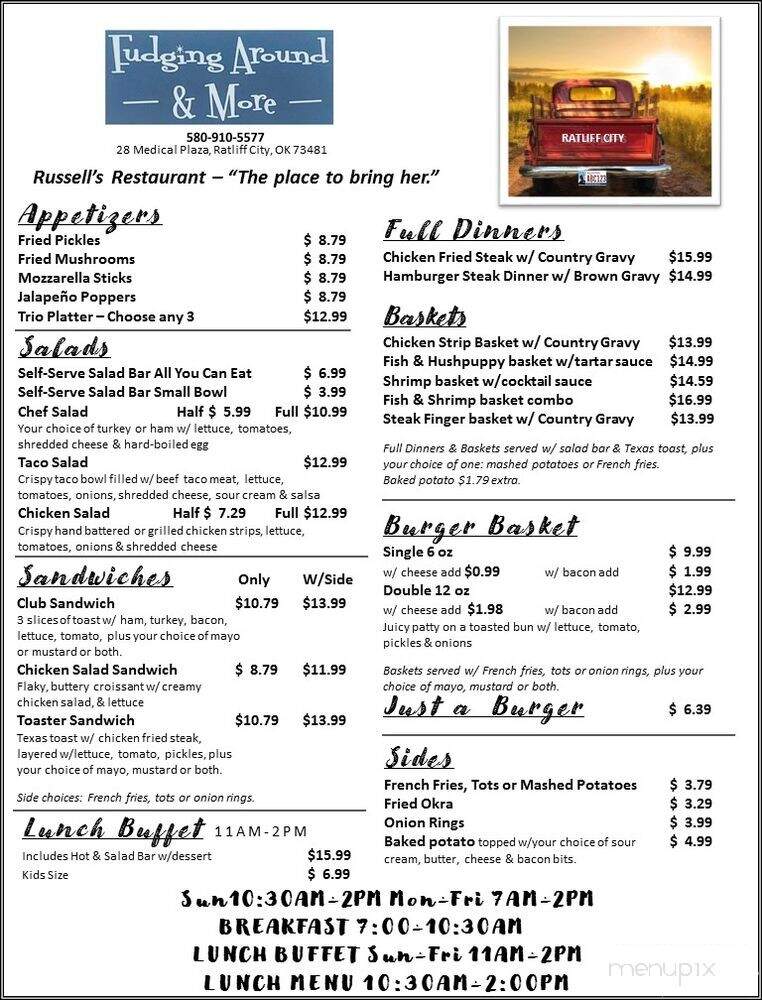 Fudging Around and More - Ratliff City, OK menu_pic