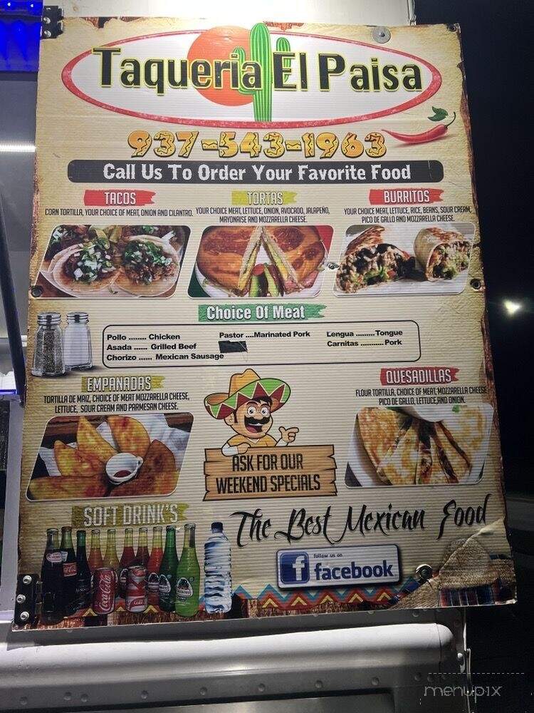 Food truck El Paisa - Moraine, OH menu_pic