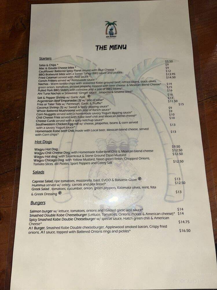 Sea Monkey Tavern & Grill - Naples, FL menu_pic