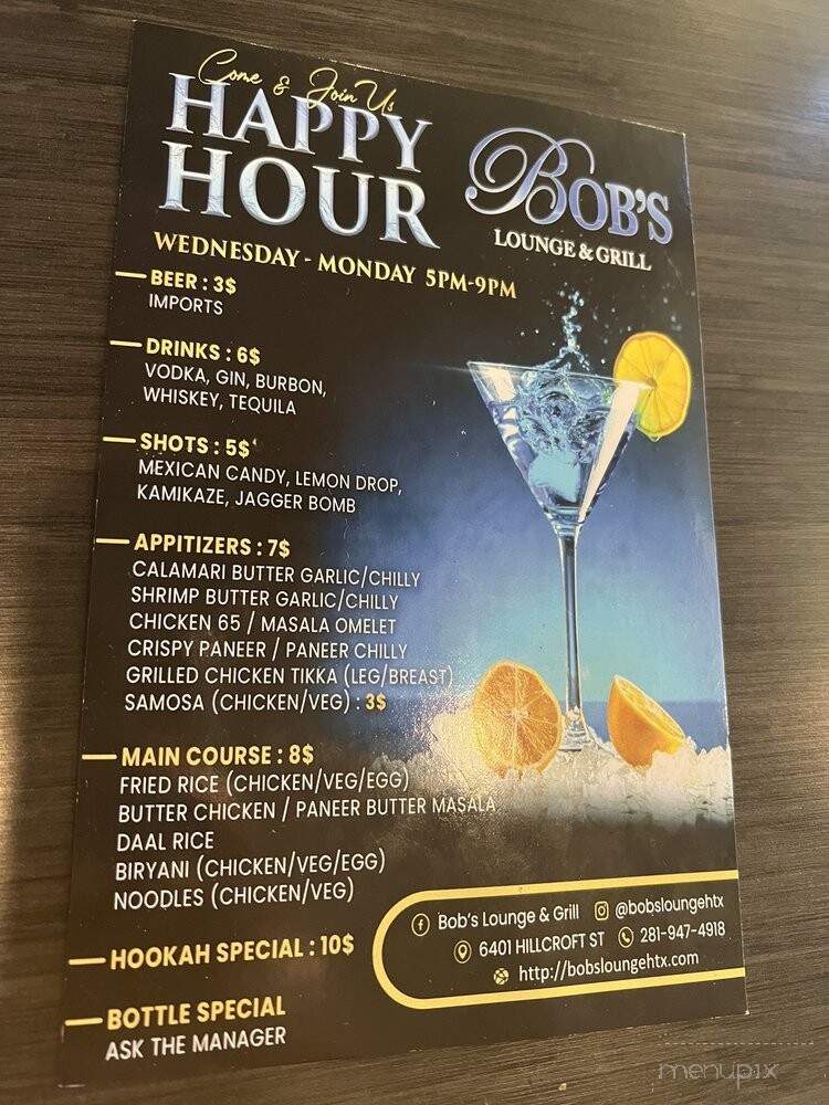 Bob's Lounge & Grill - Houston, TX menu_pic