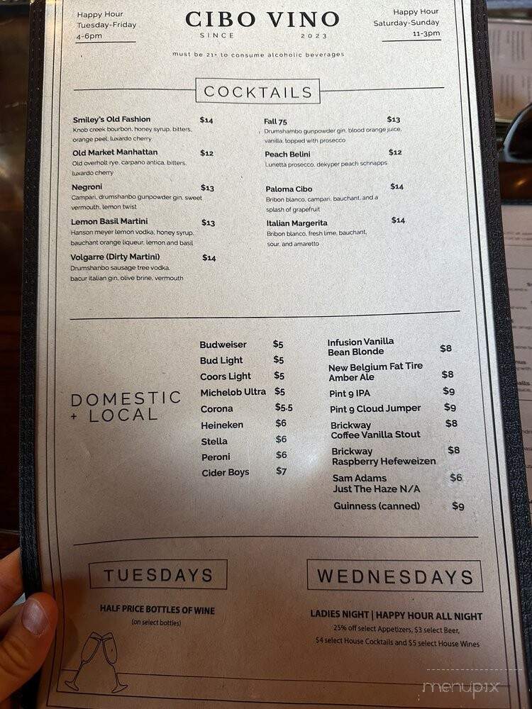 Cibo Vino - Omaha, NE menu_pic