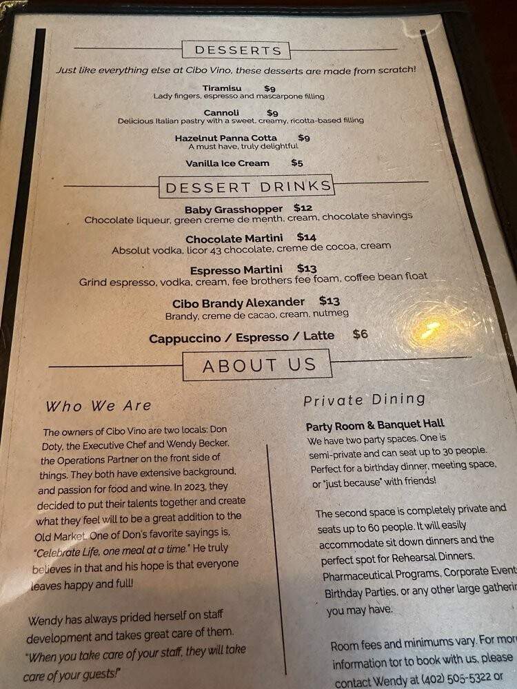 Cibo Vino - Omaha, NE menu_pic