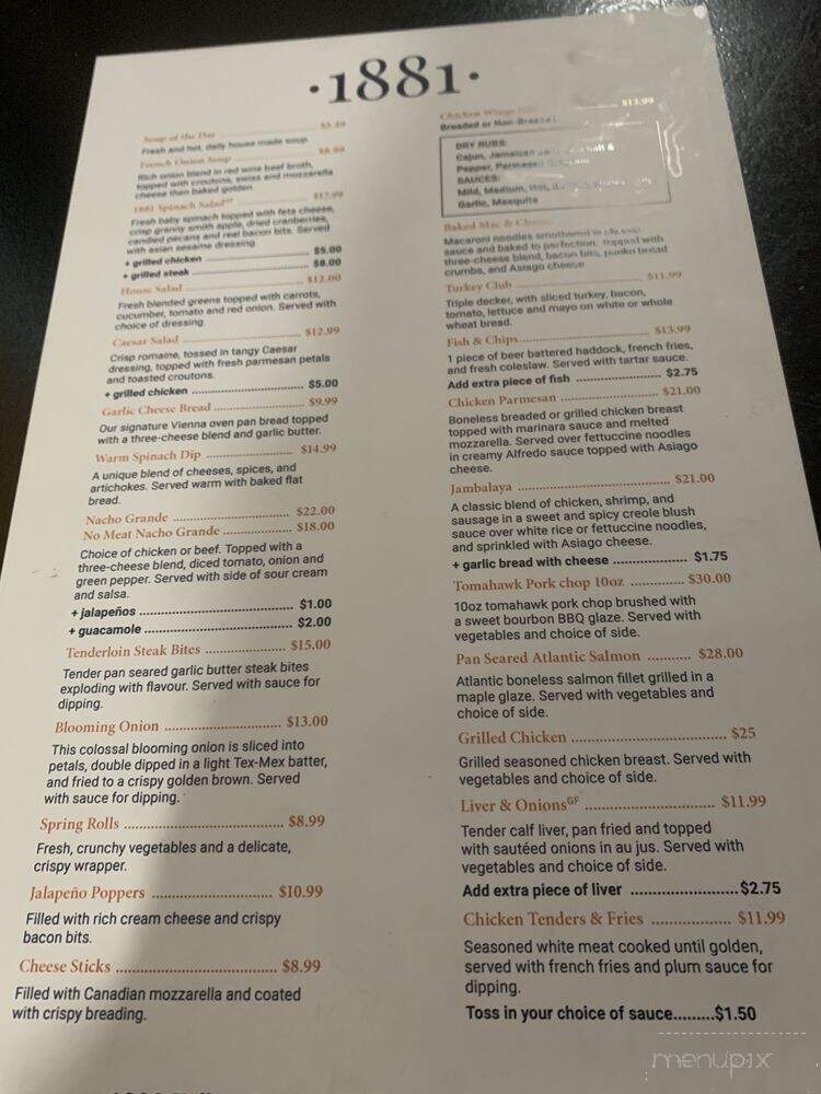 1881 Steakhouse + Bar - Saint Thomas, ON menu_pic