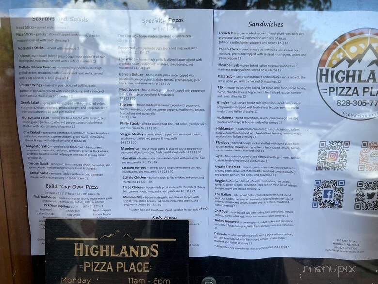 Highlands Pizza Place - Highlands, NC menu_pic