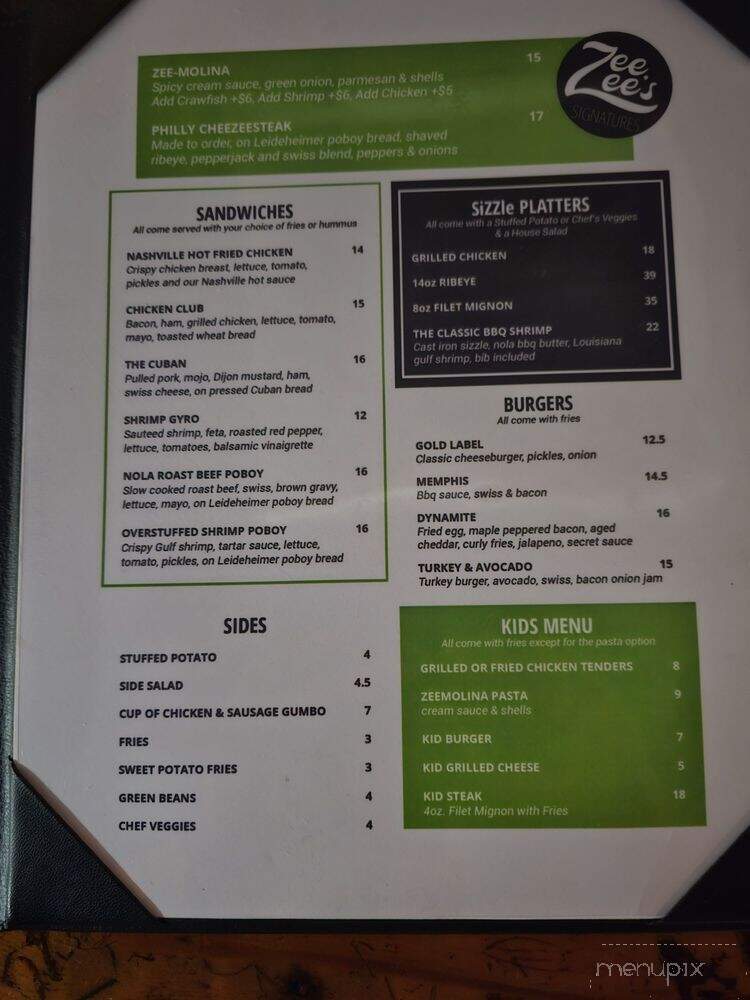 Zee Zee's - Baton Rouge, LA menu_pic