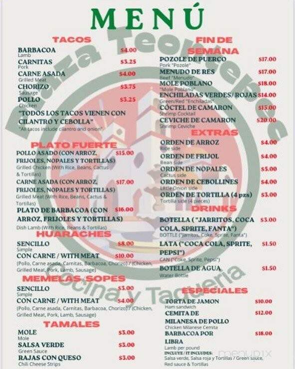 Plaza Teontepec - Washington, DC menu_pic