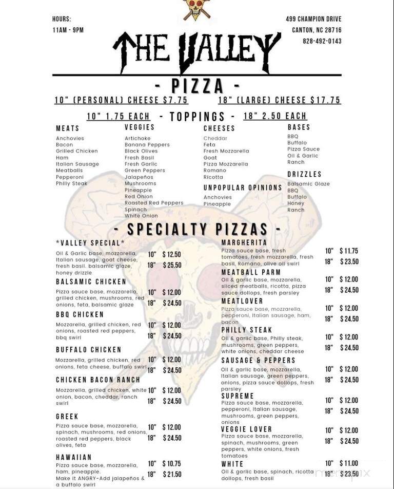 The Valley Pizzeria - Canton, NC menu_pic