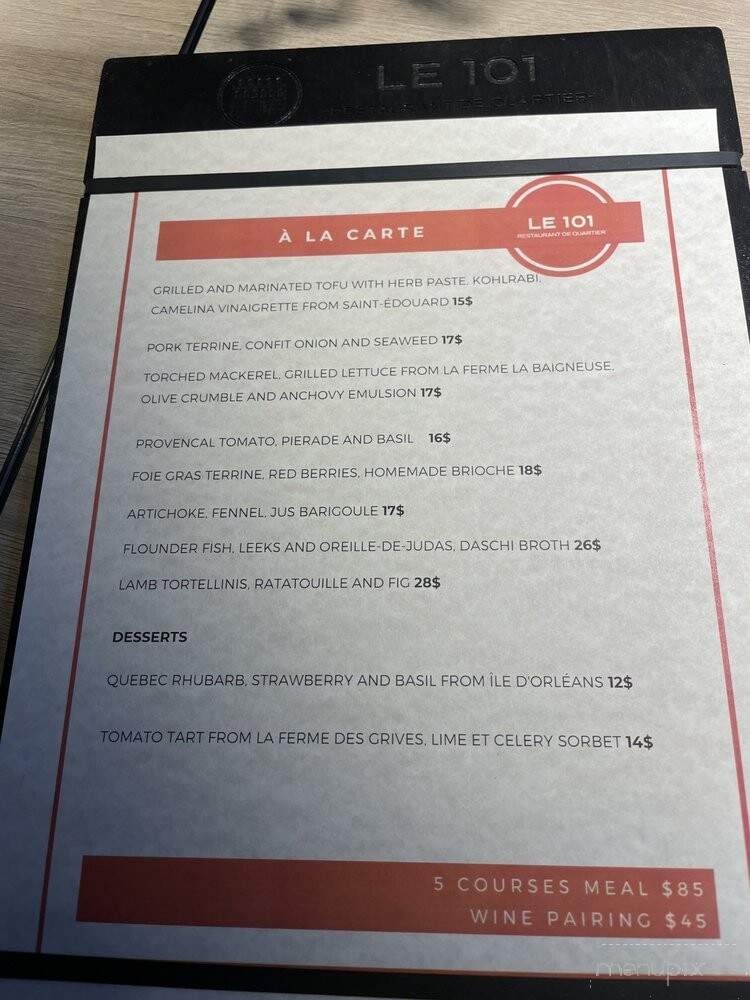 Le 101 - Quebec, QC menu_pic