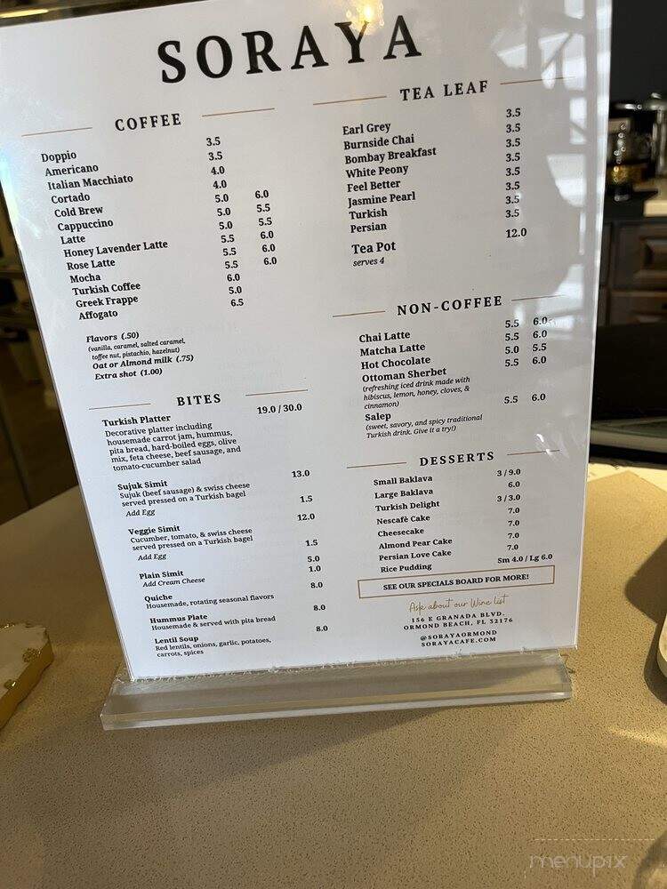 Soraya Mediterranean Cafe - Ormond Beach, FL menu_pic