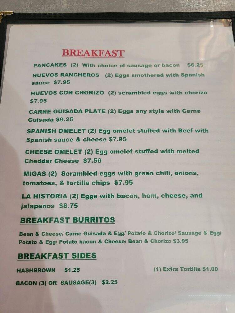 La Historia Mexican & American Restaurant - San Angelo, TX menu_pic