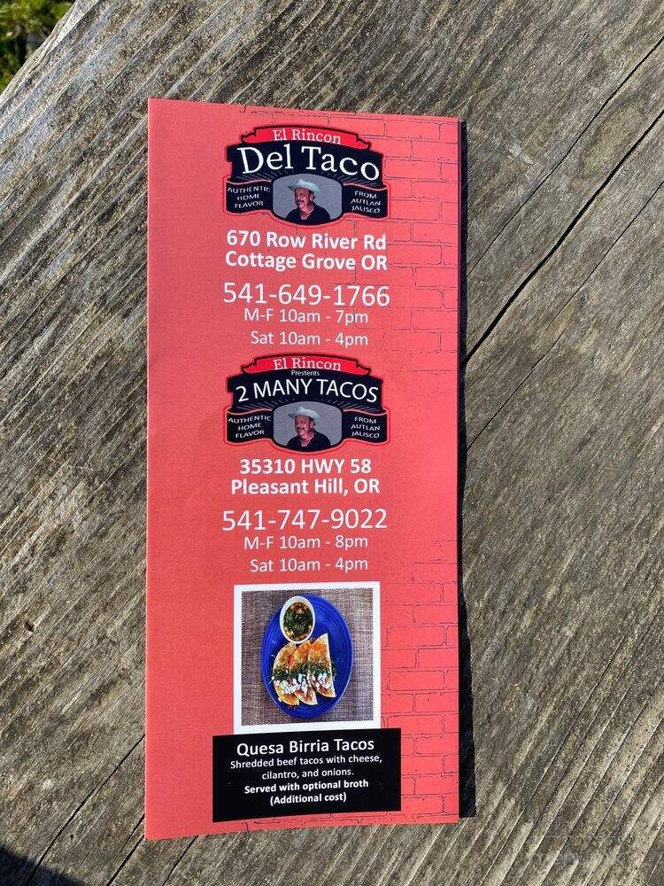 2 Many Tacos - Pleasant Hill, OR menu_pic