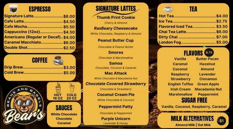 Bears Beans' and Bagels - Umatilla, FL menu_pic