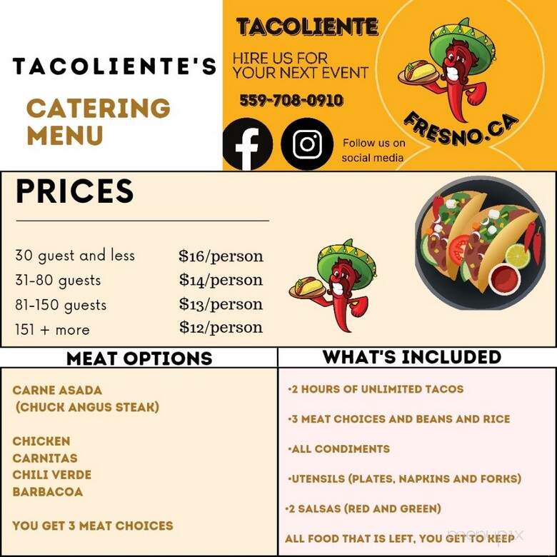 Tacoliente - Fresno, CA menu_pic