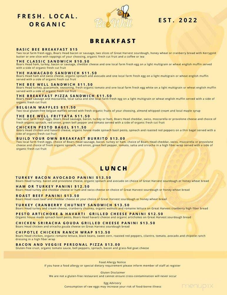 Bee Well Cafe - Mukwonago, WI menu_pic