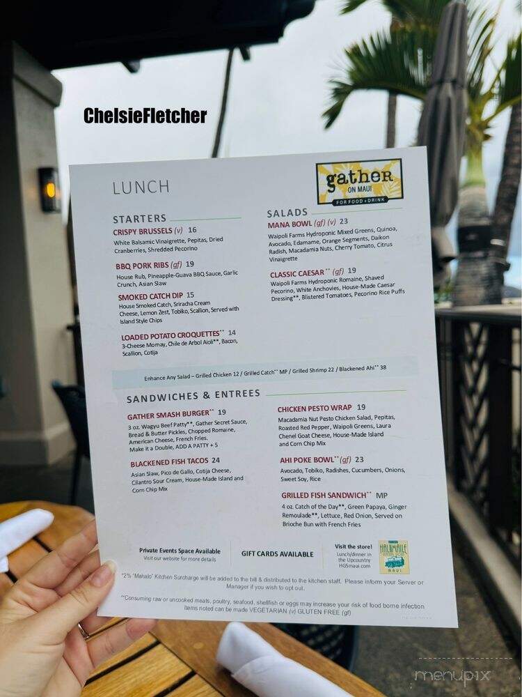 Gather in Maui - Kihei, HI menu_pic