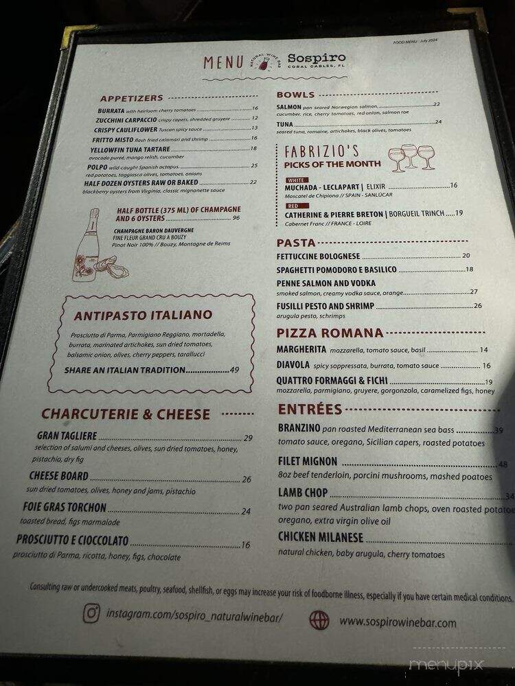 Sospiro Natural Wine Bar - Coral Gables, FL menu_pic