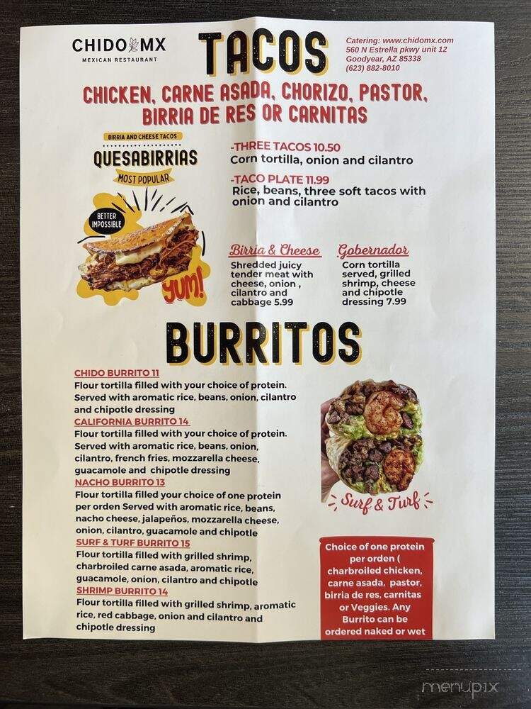 Chido MX - Goodyear, AZ menu_pic