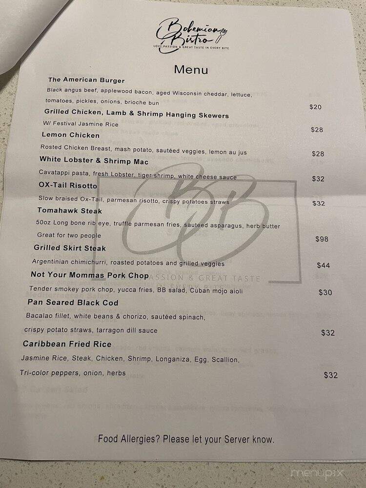 Bohemian Bistro - Clifton, NJ menu_pic
