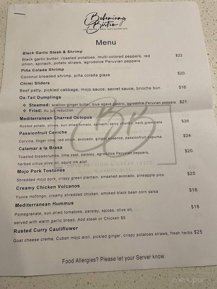 Bohemian Bistro - Clifton, NJ menu_pic