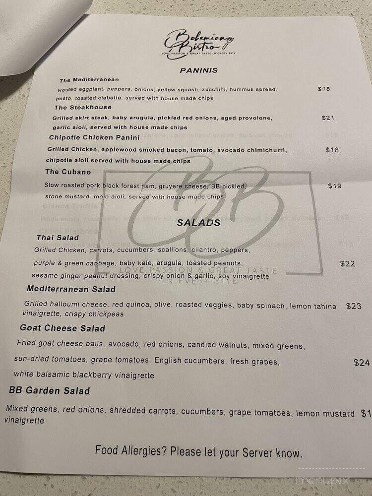 Bohemian Bistro - Clifton, NJ menu_pic