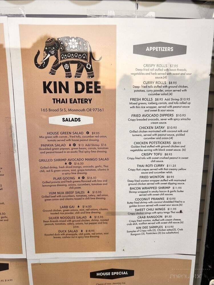 Kin Dee Thai Eatery - Monmouth, OR menu_pic