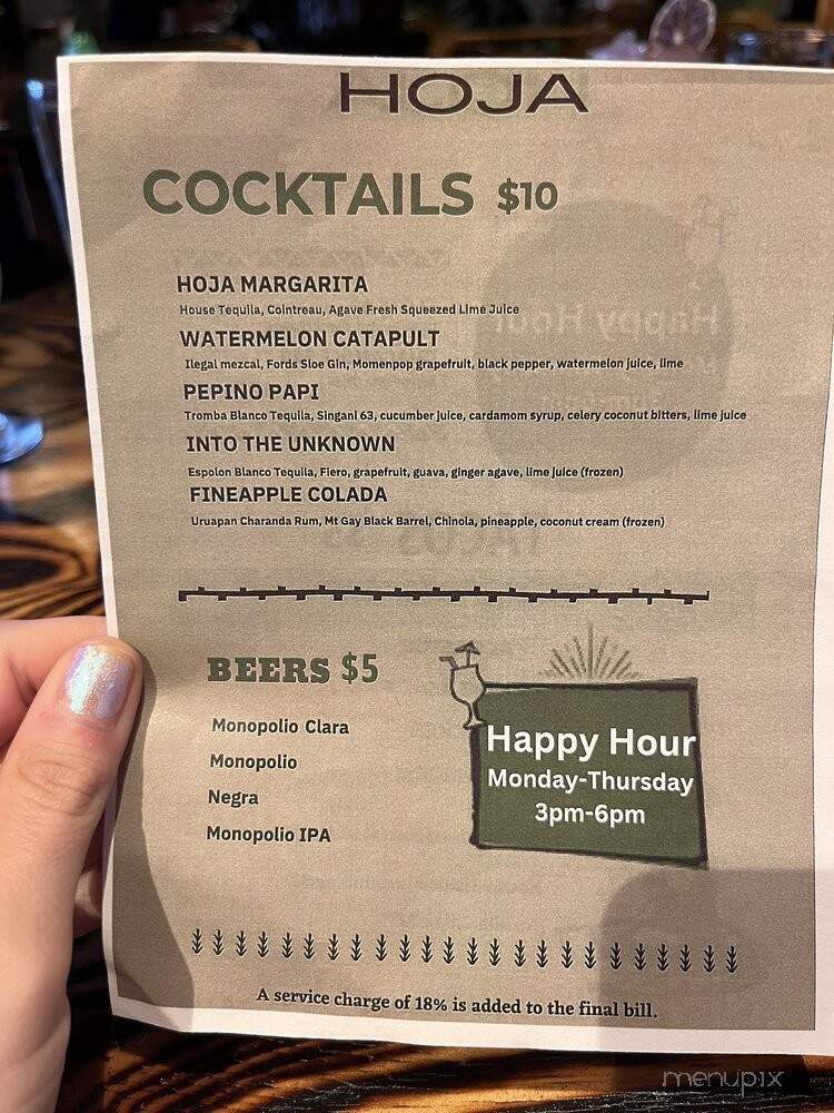 Hoja Taqueria - Washington, DC menu_pic