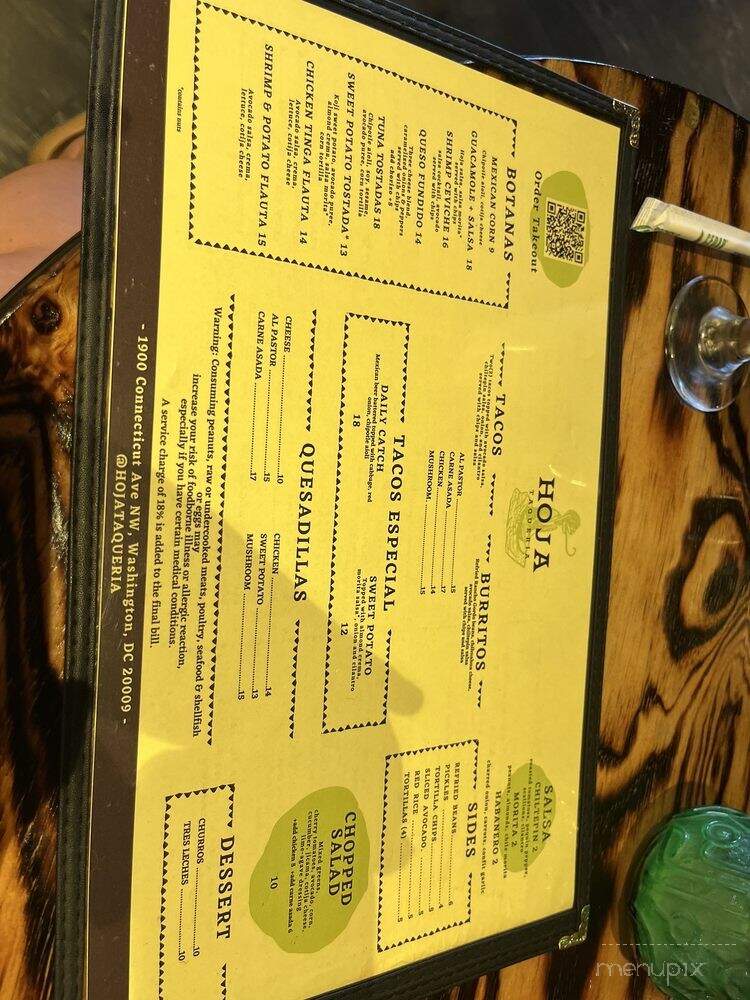 Hoja Taqueria - Washington, DC menu_pic