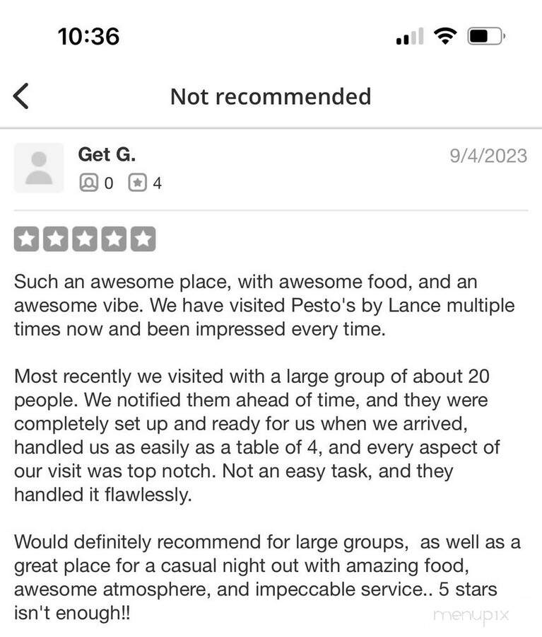 Pesto's By Lance - Fayetteville, AR menu_pic