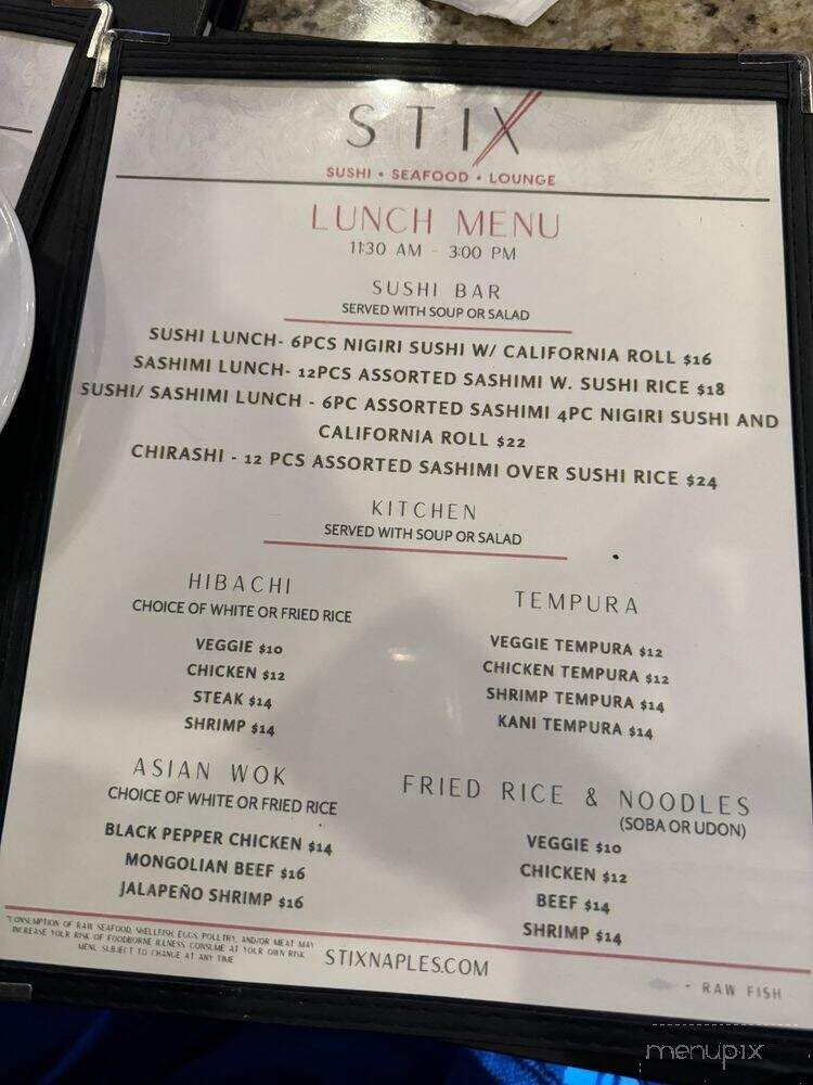 Stix Sushi & Seafood - Naples, FL menu_pic