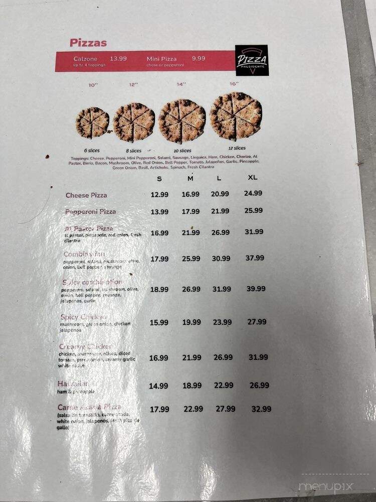 Pizza Presidente - San Jose, CA menu_pic