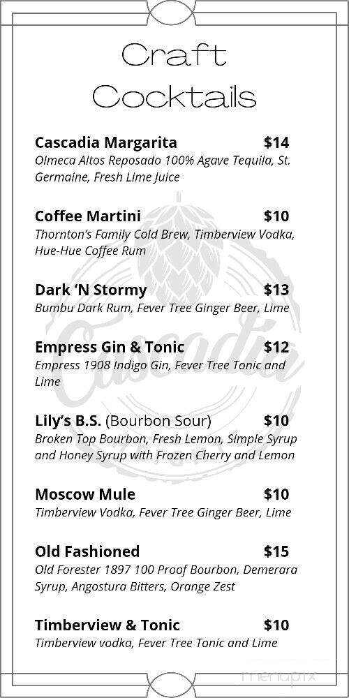 Cascadia Heights - Portland, OR menu_pic