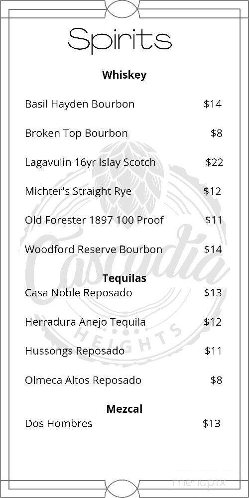 Cascadia Heights - Portland, OR menu_pic