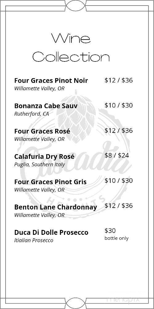 Cascadia Heights - Portland, OR menu_pic