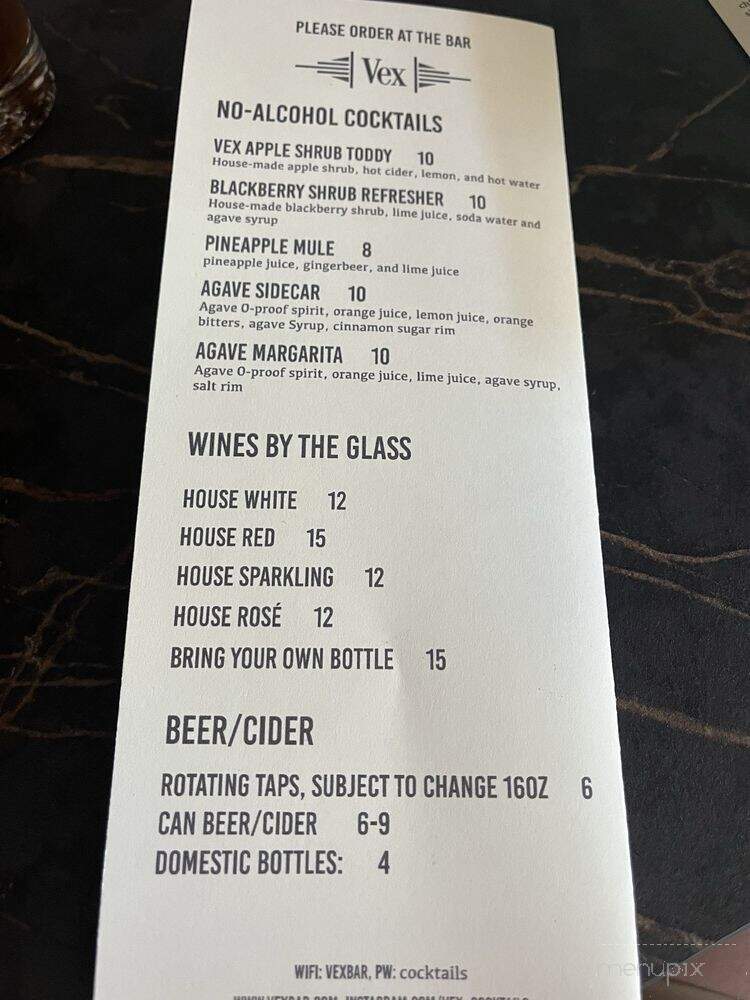 Vex Bar - Forest Grove, OR menu_pic