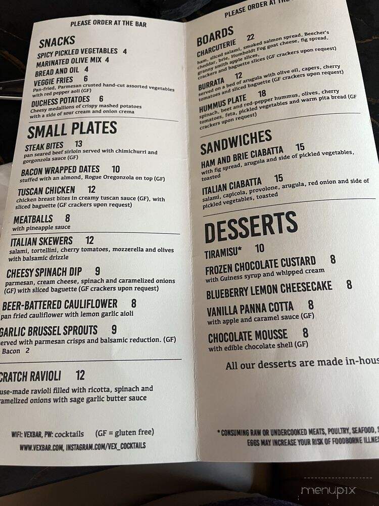 Vex Bar - Forest Grove, OR menu_pic