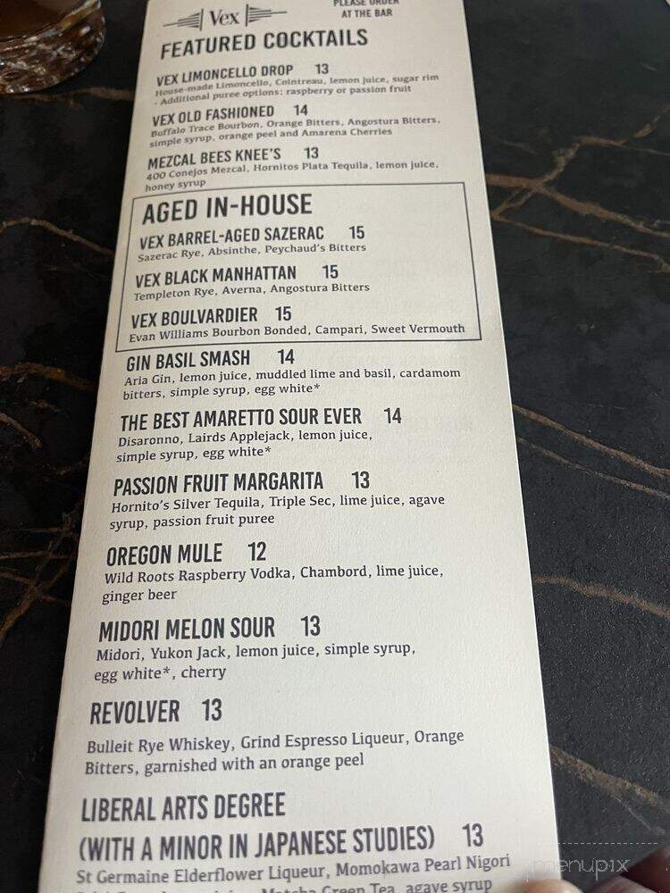 Vex Bar - Forest Grove, OR menu_pic