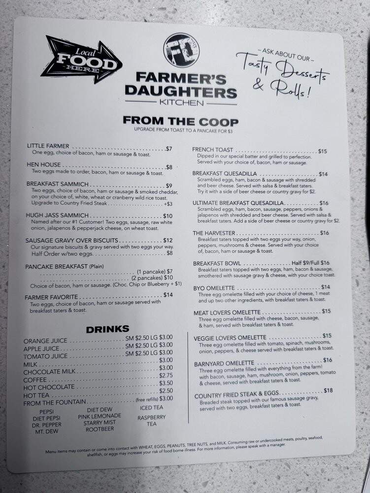 Farmer's Daughters Kitchen - Blue Earth, MN menu_pic