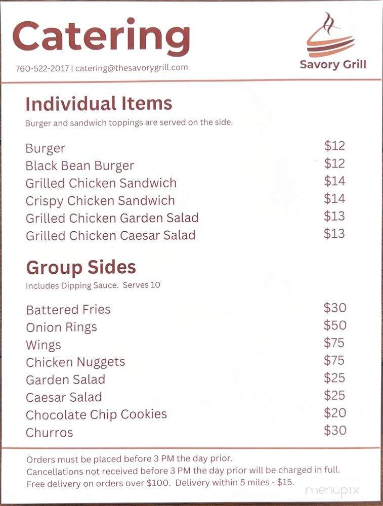 Savory Grill - Carlsbad, CA menu_pic